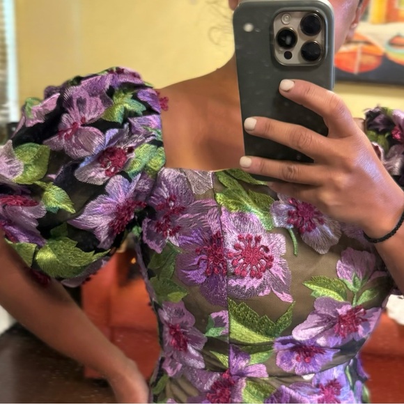 Milly Nira Off-Shoulder 3D Floral Appliqué Embroidered Midi Dress NWT Medium - Picture 16 of 17